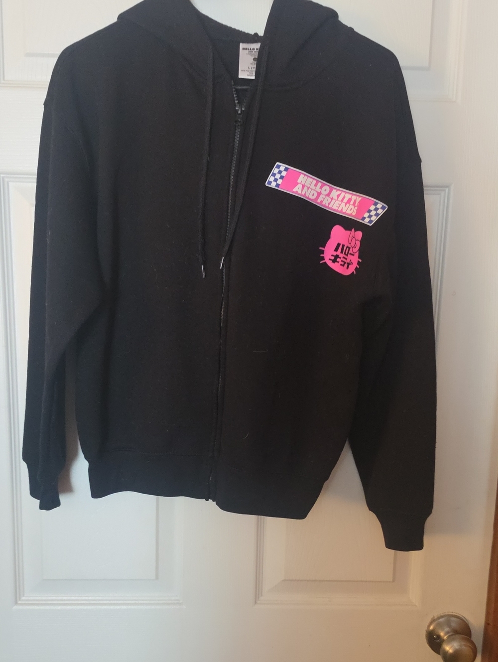 Hello Kitty Black Zip-Up Hoodie with Pink Graphics
